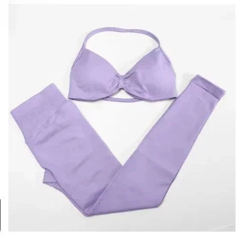 2-Piece Yoga Set 2025 Summer Yoga Set Gym Women's Yoga Fitness Set Hip Pants Neck Bra Pilates Set Multi-color No Printing