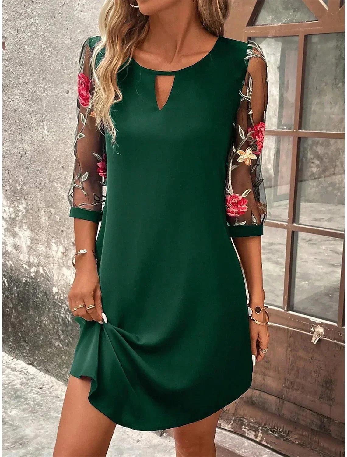 Luxury dress women’s perspective mid sleeve printed round neck mini skirt summer party