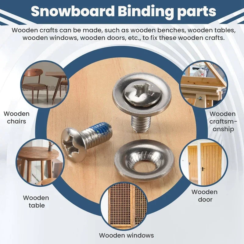 Snowboard Binding Screw Set Include 4 Pieces Snowboard Mounting Screws And 4 Pieces Snowboarding Screw Washers