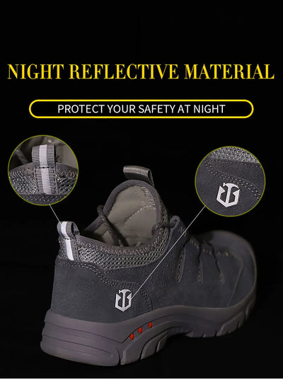 Men's safety shoes are impact resistant, puncture resistant, soft, comfortable, breathable, non slip, and lightweight work shoes