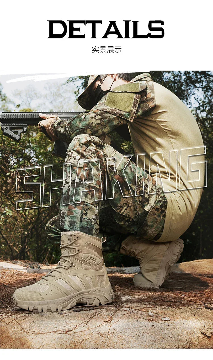 Men's high top hiking boots, sporty and stylish outdoor style, solid color, anti slip and wear-resistant rubber sole