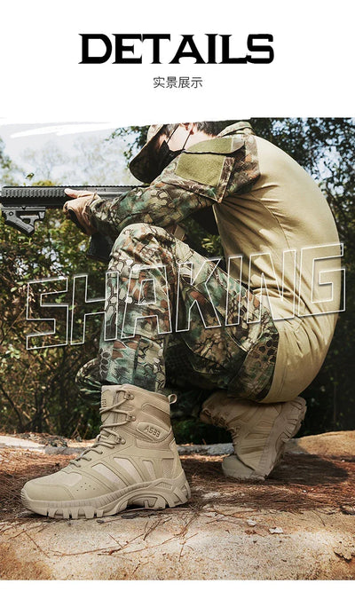 Men's high top hiking boots, sporty and stylish outdoor style, solid color, anti slip and wear-resistant rubber sole