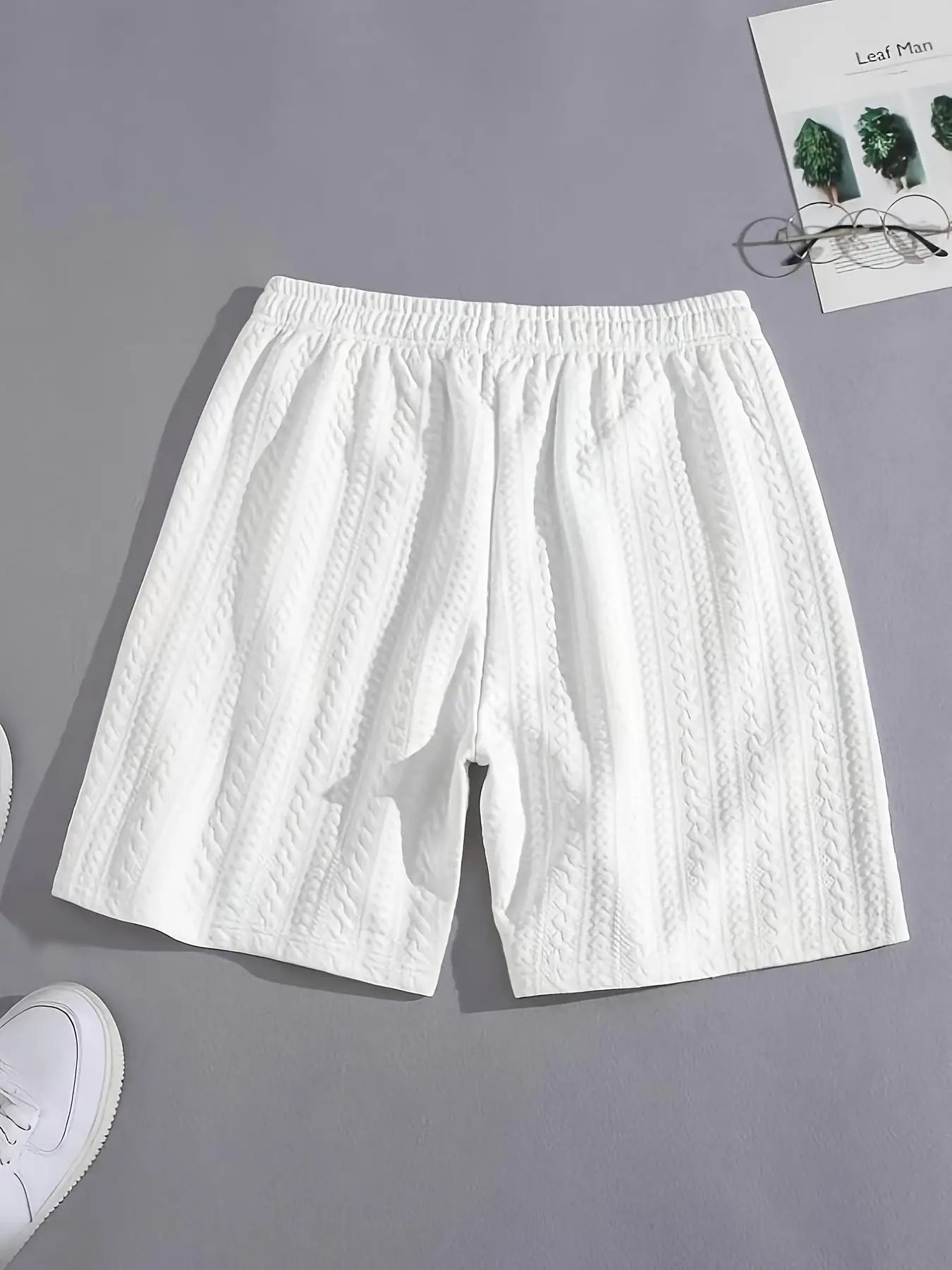 Men's Regular Style Knitted Plain Sports Casual Shorts with Drawstrings and Elastic Waistband, Knitted Shorts, Personalized Jacquard, Suitable for Daily Leisure, Basketball, Fitness, Multi-Scenario Matchinging, Suitable for A