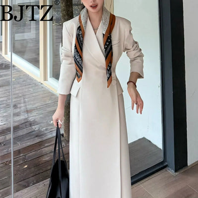 BJTZ Women’s Blazer Dress With Padded Shoulders Waist-Cinching Elegant Office Wear Fall Winter Luxury Casual Party Outfit