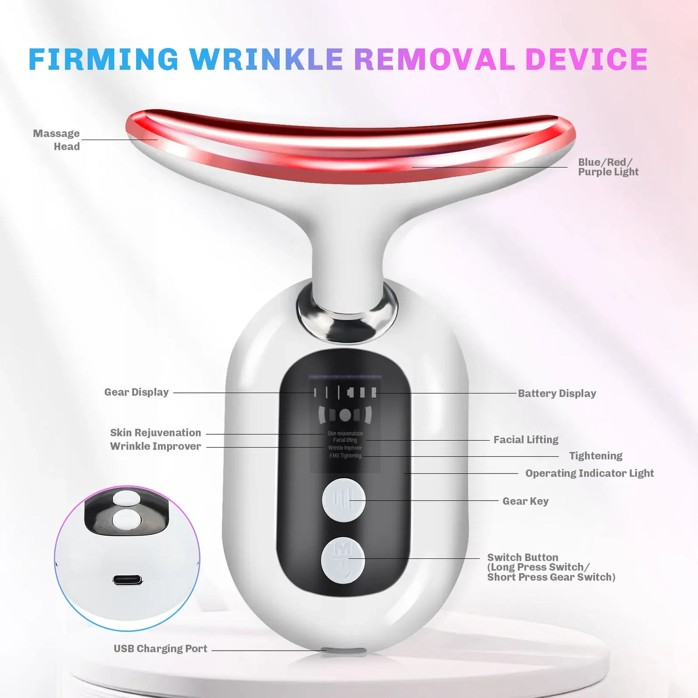 Neck Face Beauty Device Facial Lifting Machine EMS Face Massager Reduce Double Chin Anti Wrinkle Skin Tightening Skin Care Tools