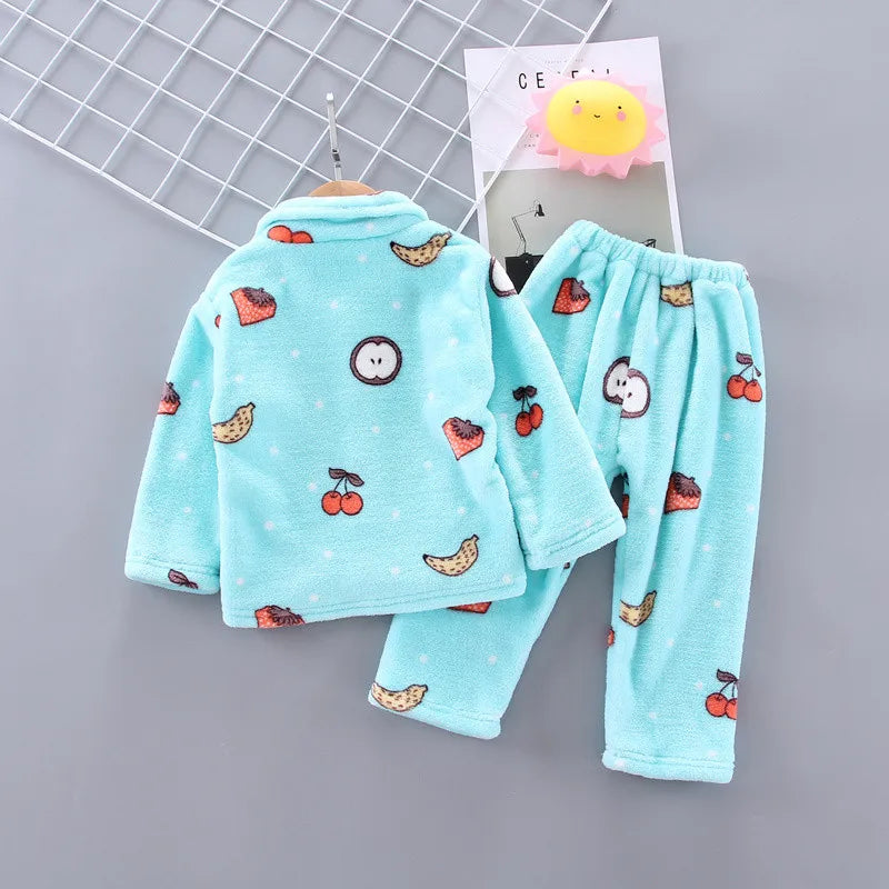 New Winter Flannel Kids Pajamas Sets Child Warm Sleepwear Cartoon Print Girls Boys Nightwear Children Pajamas Girls 1-5 Years