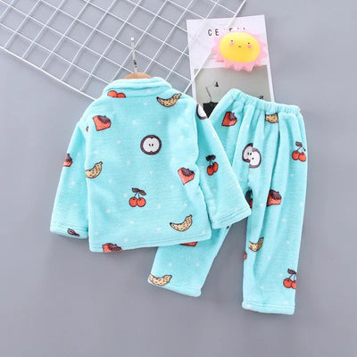 New Winter Flannel Kids Pajamas Sets Child Warm Sleepwear Cartoon Print Girls Boys Nightwear Children Pajamas Girls 1-5 Years