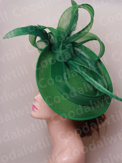 Royal Ascot Red Hair Fascinator Veils Hat Women Church Wedding Fascinaors Hat Headband Feather Derby Headpiece Ladies Chapeau