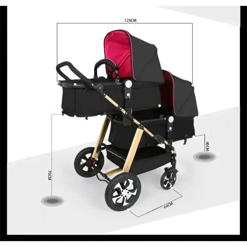 New Twins Baby Stroller Foldable Double Baby Stroller for Two Children Shock-absorbing Twin Baby Stroller Four Wheel Cart