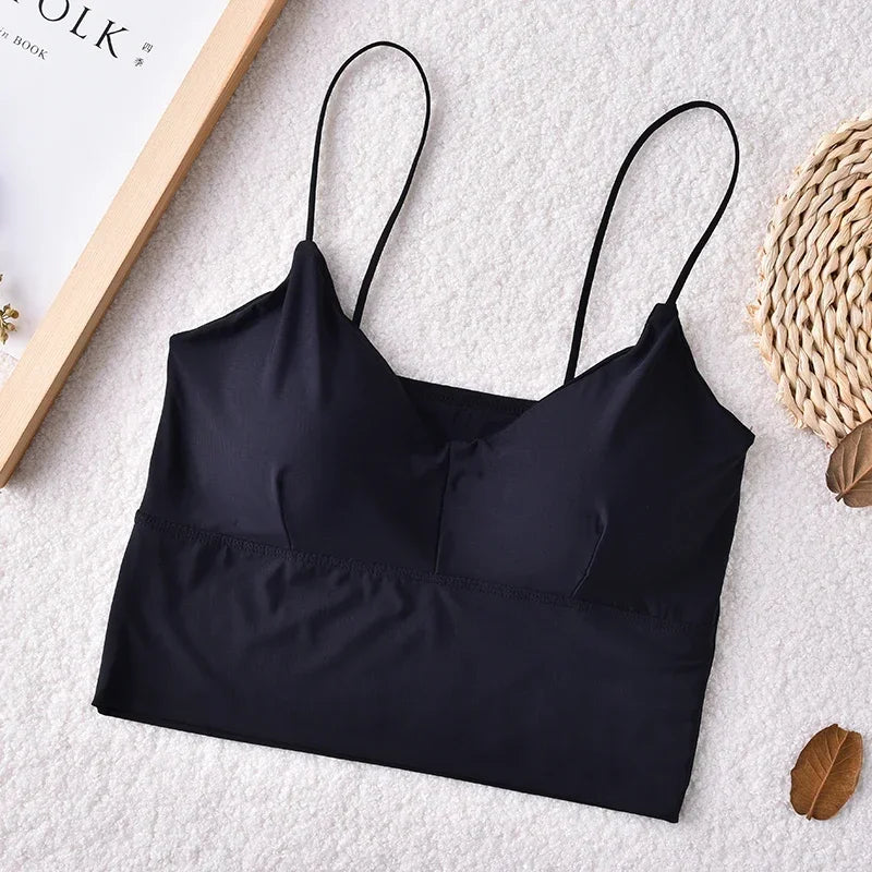 Seamless Women Fashion Crop Top Female Camisole Sexy Tank Tops Streetwear Solid Color Intimate Lingerie Push Up Massage Pad