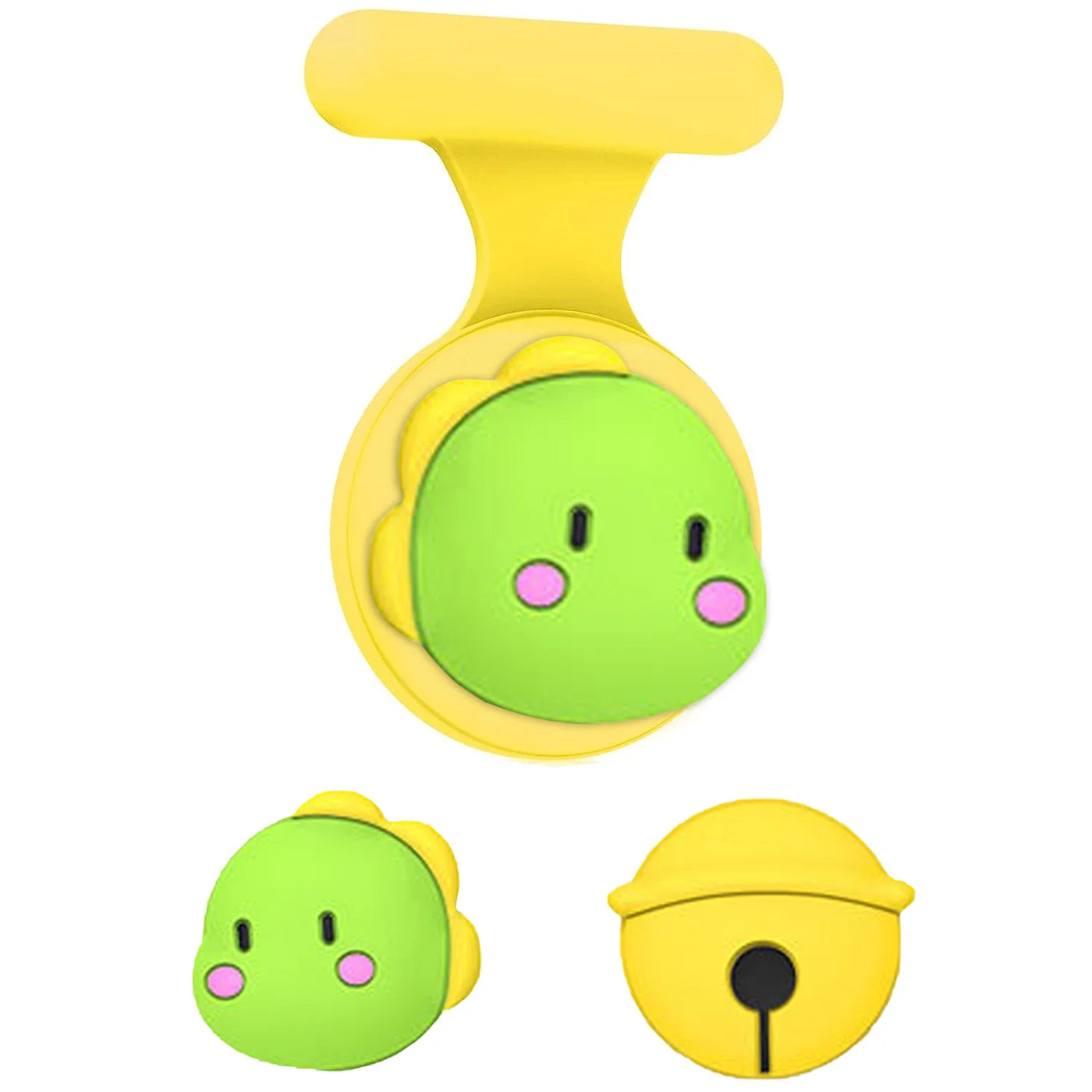 Cute yellow and green earbud holder for AirTag, kids brooch pin accessory
