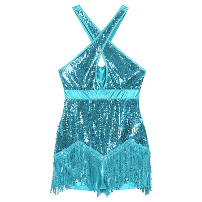 Women's Sequin Dance Dress Latin American Dance Costume Body Sleeveless Classical Samba Rumba Dresses Jazz Ballerina Dancewear