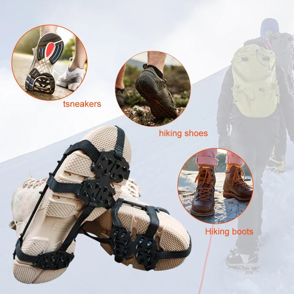 24 Teeth Mountaineering Cleats Anti-Slip Bundled Crampons Unisex Climbing Shoe Spikes Walking Hiking Accessories