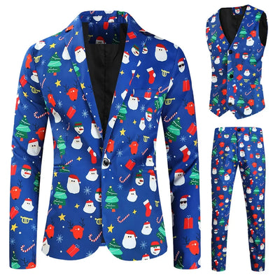 Men's Blazers Sets Rainbow Striped Print Blazers Jacket+Pants+Vest Man three Pieces Sets Prom Party Stage Singer Dancer Costumes