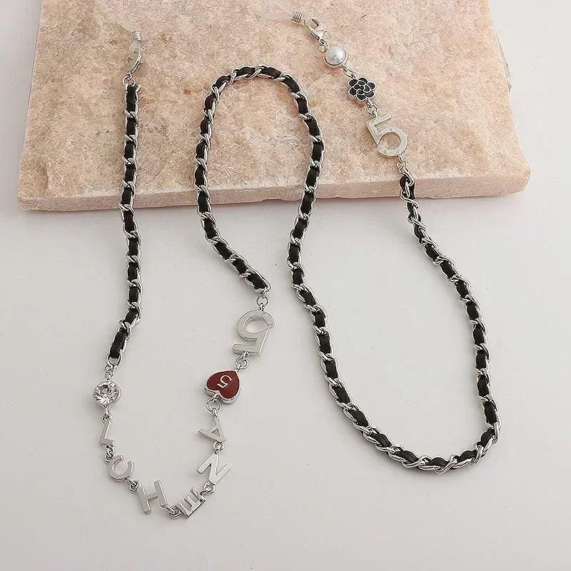 Luxury glasses lariat necklace: adjustable designer chain with heart charm initial letter eyewear cord