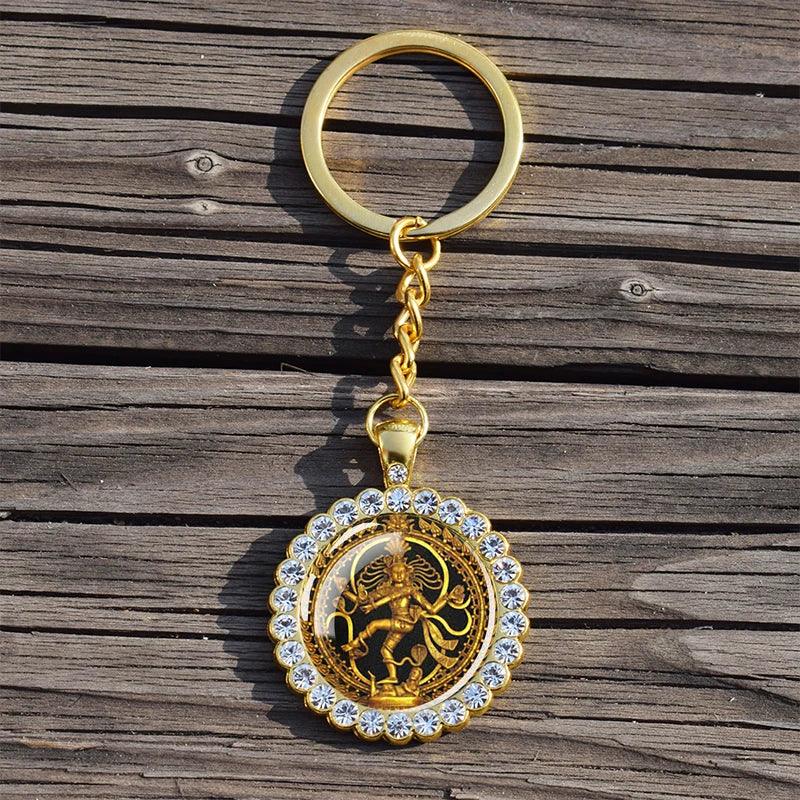 Shiva Nataraja Keychain Buddhist Jewelry Lakshmi Goddess Rhinestone Pendant Hinduism Amulet Keyring Gift