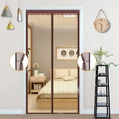 Heavy Duty Magnetic Screen Door Mesh Curtain Mosquito Net Bug Hands Free Partition Mute Striped Door Curtain Bedroom Ventilation