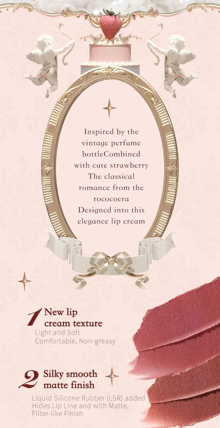 Beauty Glazed  Mirror Flower Lip Gloss  Lipstick Strawberry Rococo Collection Little Angel Lip Cream Lipstick 3.5g