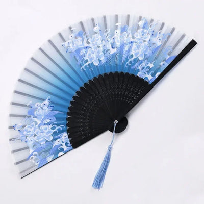 Hand Folding Fan BambooSilk Chinese Fan Hand Women Black Fan Summer Female Dance Hand Folding Fan Party Gift Hand Fans For Women
