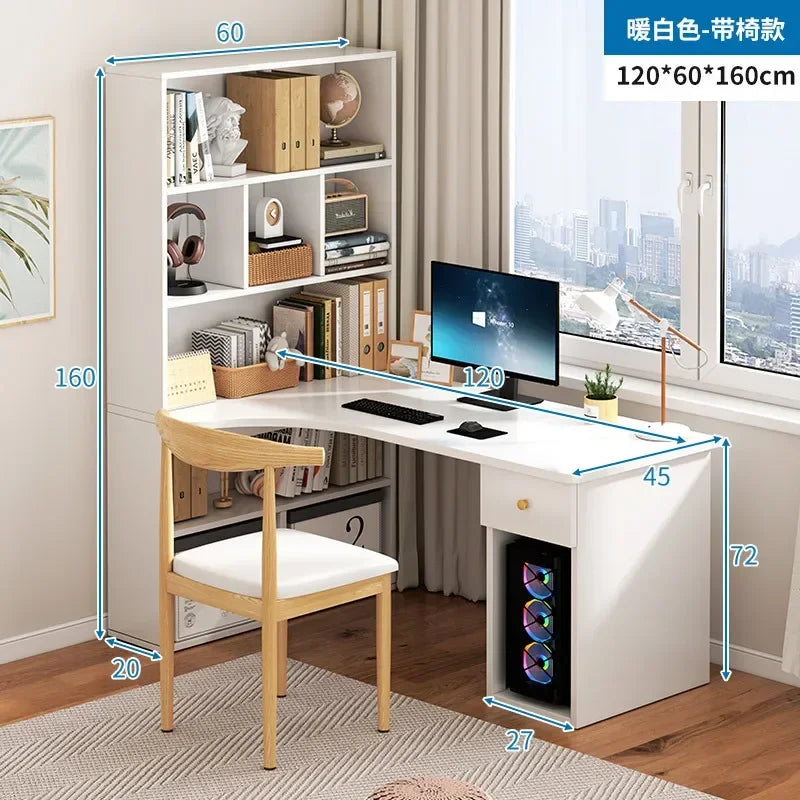 Computer Desk L Shaped Lap Table 55'' Office Desk with 3 Drawers and Bookshelf, L Shaped Large Corner Desk with Storage Shelves