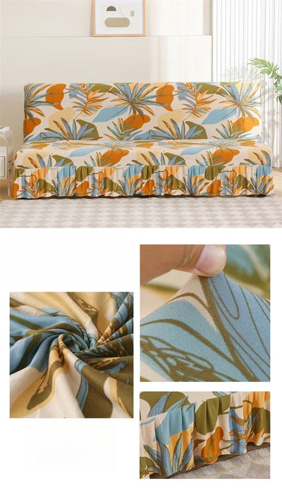 1/2/3Seater Sofa Bed Cover with Elastic Printing Seat Cover Armless Sofa Bed Cover Sofa Covers for Living Room Home Decor