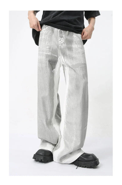Men's White Baggy Jeans Dirty Printed Grunge Y2K Loose Straight Denim Pants Harajuku Oversized Streetwear Jeans Trousers Male