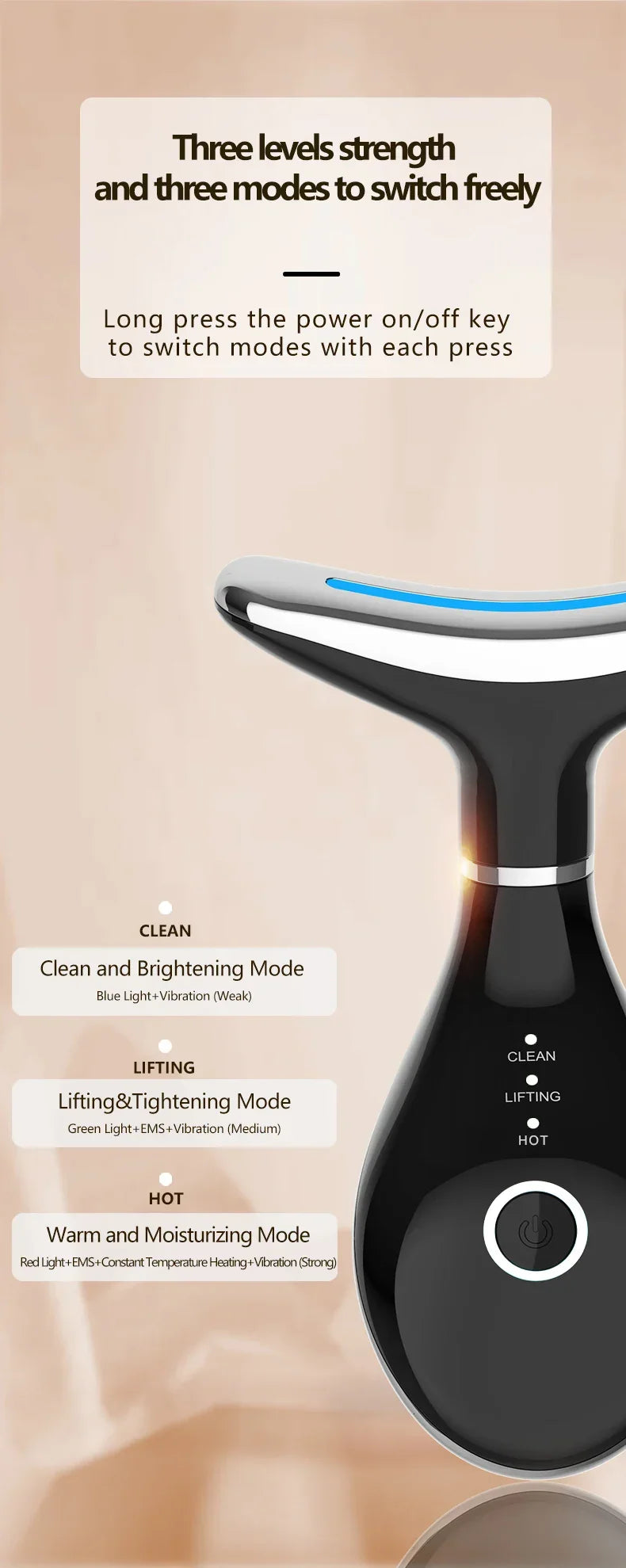 Neck Beauty Instrument with Base Microcurrent Facial Massager LED Photon Skin Rejuvenation Neck Face Skin Care Tool for Wrinkle