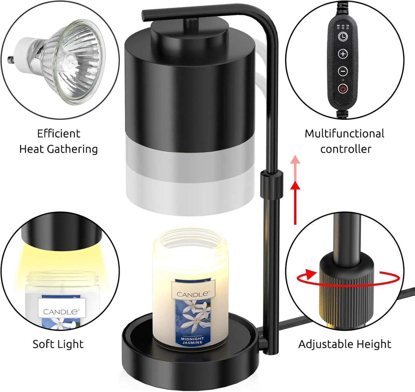 Candle Warmer Lamp with Timer, Dimmable Adjustable Height Wax Melt for Large 3 Wicks Scented Candles (Up to D-4 /H-5.5 inches)