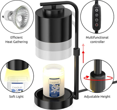 Candle Warmer Lamp with Timer, Dimmable Adjustable Height Wax Melt for Large 3 Wicks Scented Candles (Up to D-4 /H-5.5 inches)