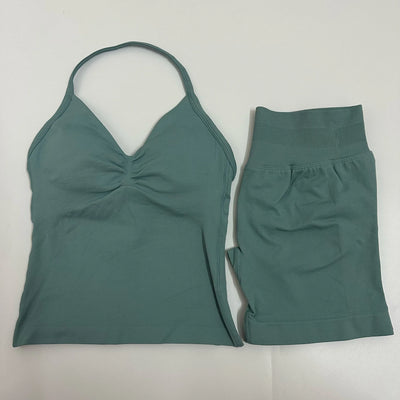 Women Yoga Set Seamless Yoga Longline Strappy Tank Top