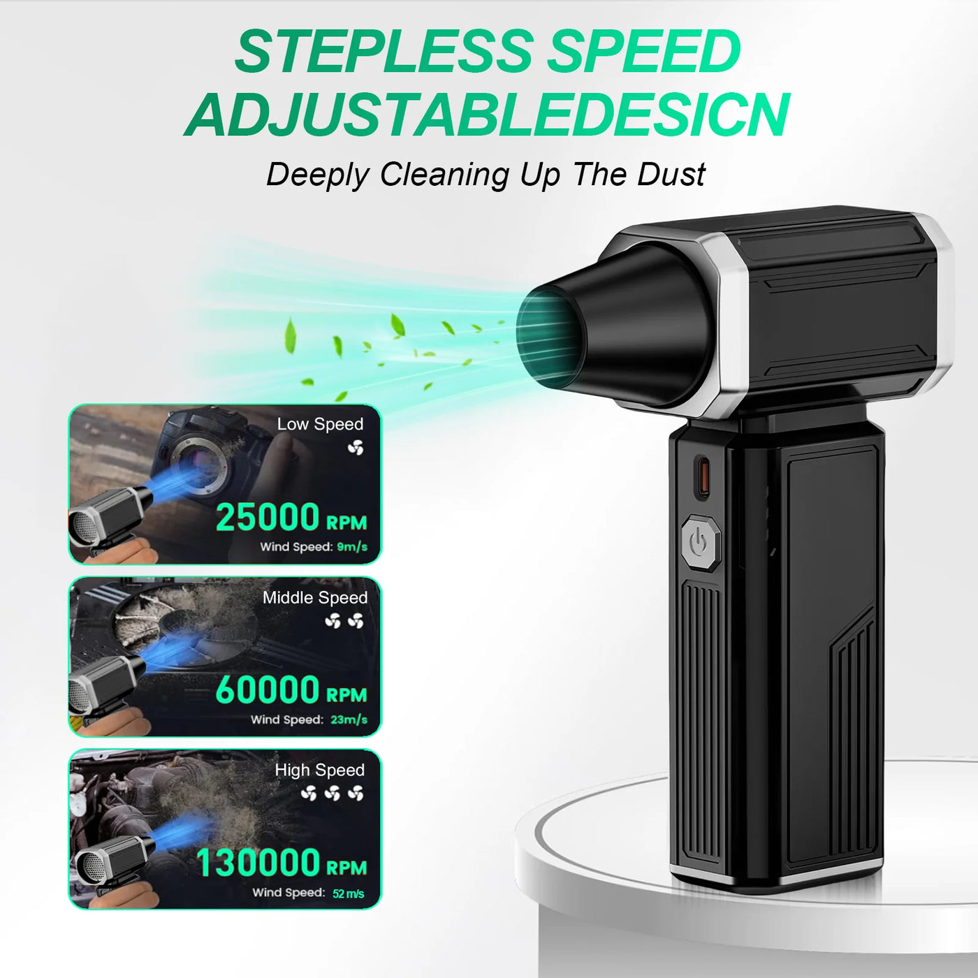 130,000RPM Compressed Air Duster Cordless Dust Cleaner, Replaces Air Cans, 7500mAh Rechargeable Air Blower for Computer Keyboard
