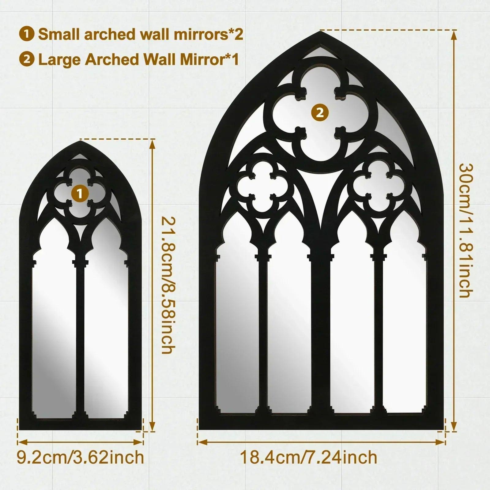 3pcs gothic mirrors wall decor arched decorative mirror mounted goth room vintage cathedral window indoor