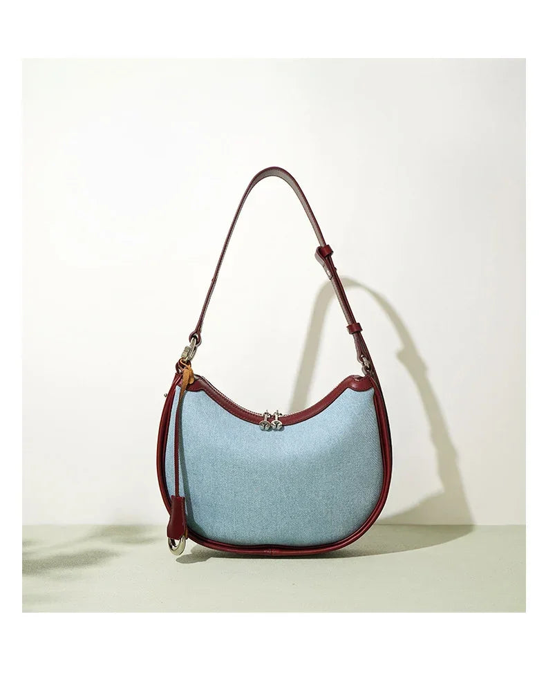 2024 New Women Bag Lady Fashion Half Moon Underarm Shoulder Bag Messenger Female Summer Soft Lightweight Denim Fabric Handbag