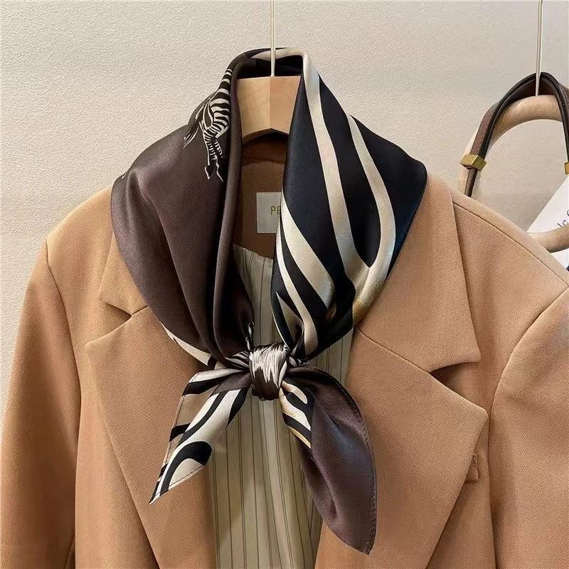Women’s elegant white black polka dot design satin 70cm silk scarves 100% mulberry