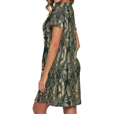 Women's Camo Print T-Shirt Dress Hunting Forest Graphic