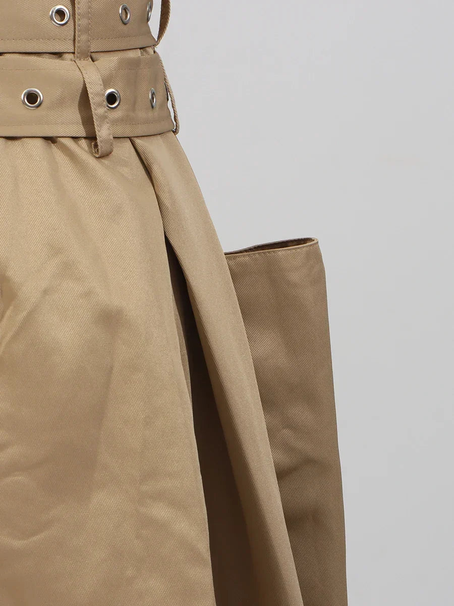 VGH Ameican Retro Irregular Cargo Dresses for Women Strapless Sleeveless High Waist Spliced Double Sashaes Midi Dress Female New