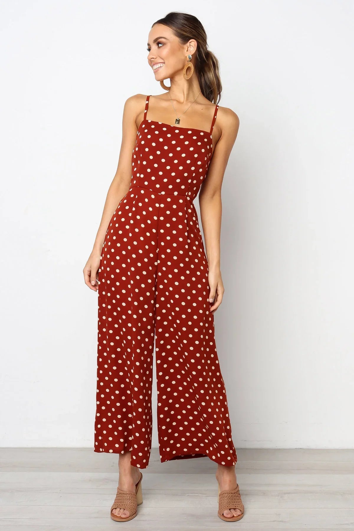 Women Elegant V-Neck Sleeveless High Waist Jumpsuit Summer Sexy Polka Dot Romper Female Loose Wide Leg Playsuits Fashion