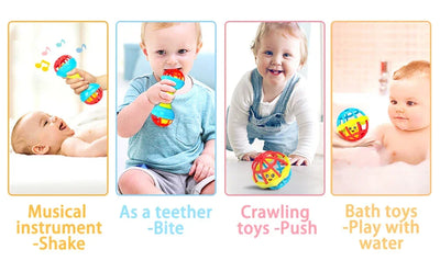 ASWJ Soft Baby Grasping Ball Rattles with Bell Ball Early Education Educational Sensory Toy Newborn Gift Random Color