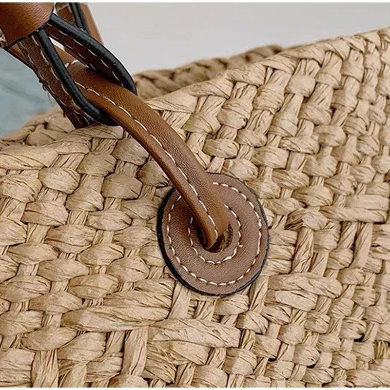 Designer bohemian chic shoulder bag,solid color large capacity straw woven tote bag,nature-inspired beach vacation