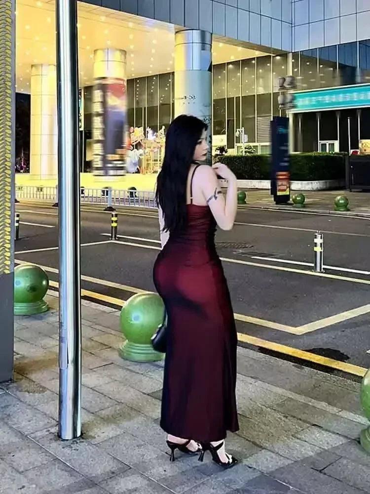 Sexy luxury woman evening dress red mesh gothic elegant party bodycon dresses maxi chic female night club outfits