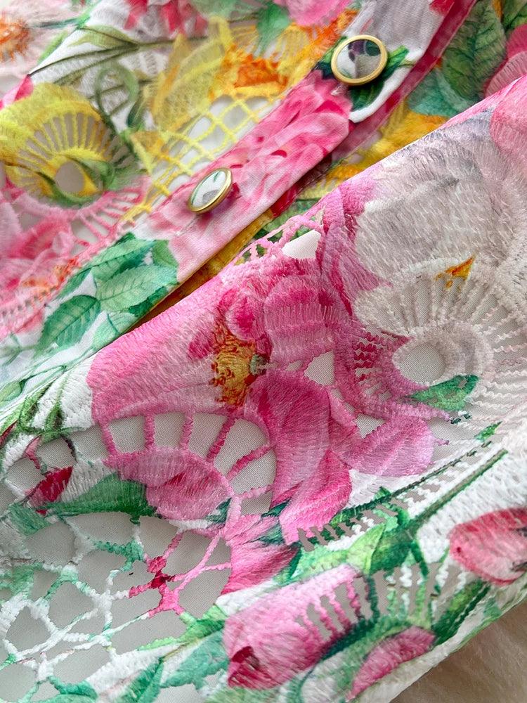 Women's Summer Dress New European American Elegant Suit Collar Short Sleeved Dress Temperament Slim Fit Hollow Lace Dress C19