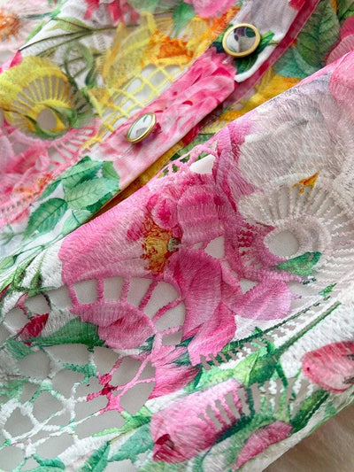 Women's Summer Dress New European American Elegant Suit Collar Short Sleeved Dress Temperament Slim Fit Hollow Lace Dress C19