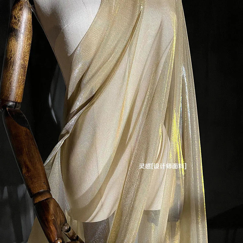 Mesh Fabric Light Gold Illusion Hollowed Out Texture Cloth for Ceremonial Dress Hanfu Wholesale Cloth for Diy Sewing Material