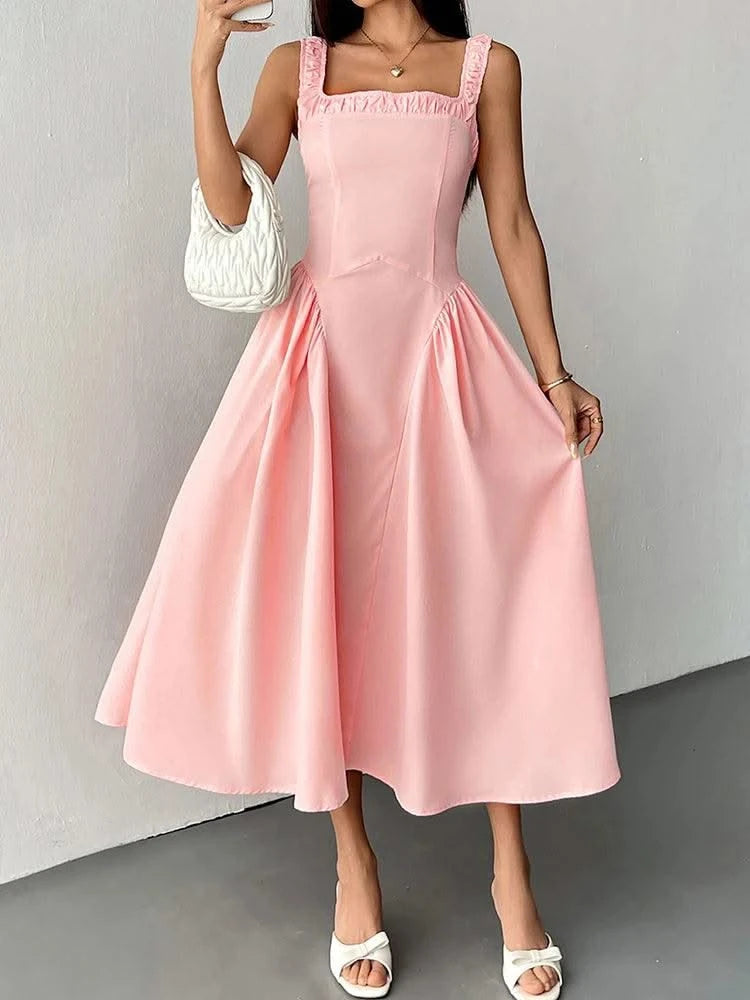 Pink Sweet Women Dresses New Streetwear Fashion Club Party Casual Slim Dress Clothing Solid Sexy Lady Backless Dresses Clothing