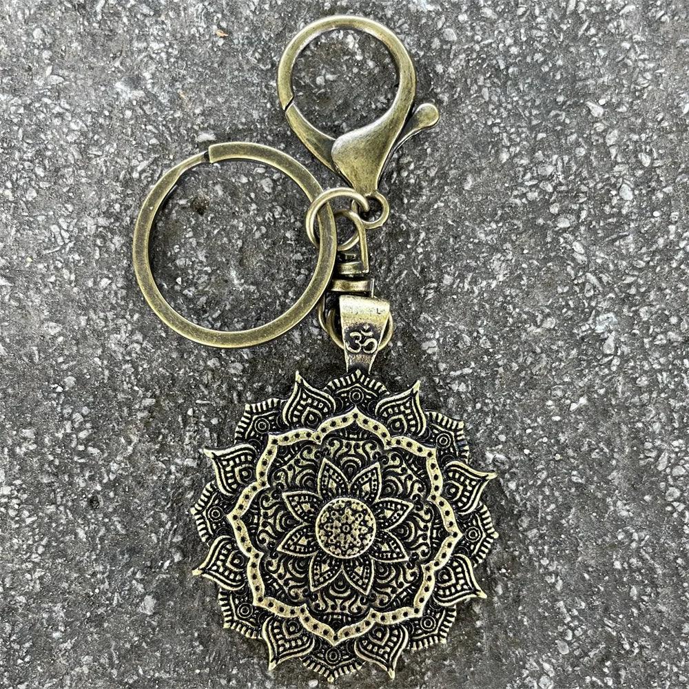 Nostalgia Yoga Lotus Keyring Mandala Jewelry Vintage Keychain For Women Buddhism Gifts