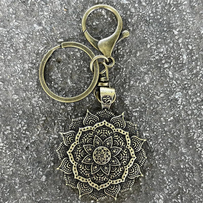 Nostalgia Yoga Lotus Keyring Mandala Jewelry Vintage Keychain For Women Buddhism Gifts