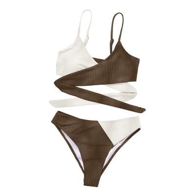 Summer Ladies Sexy High Waist Print Two Piece Bikini Sets Biquini Women Swimsuit Clothing Set Color Block Mujer Swimwear Suits