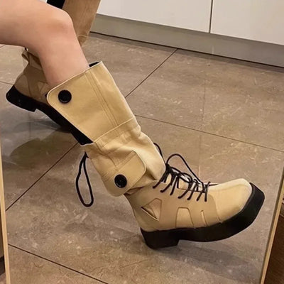 Spring and Autumn New High Quality Drawstring Climbing Boots for Women Spicy and Sexy Western Cowboy Boots with Thick Bottom