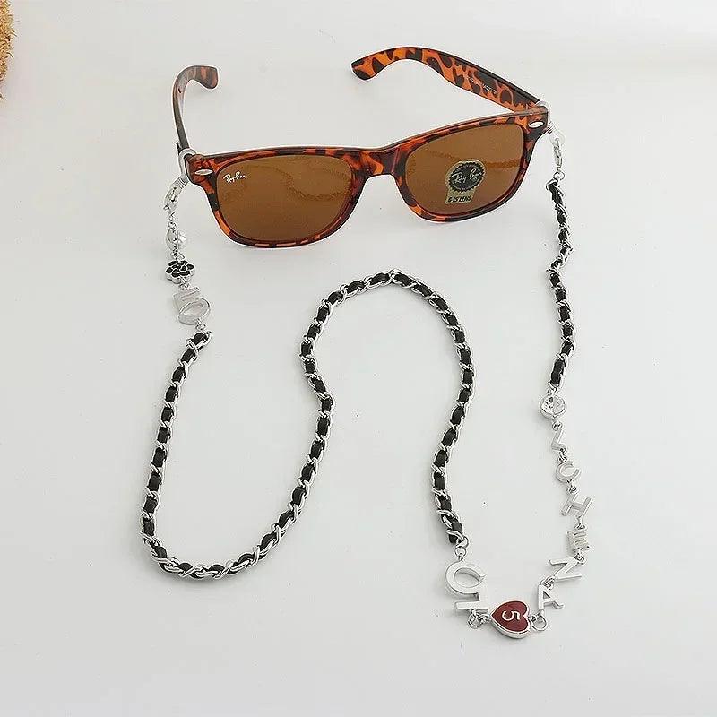 Luxury glasses lariat necklace: adjustable designer chain with heart charm initial letter eyewear cord