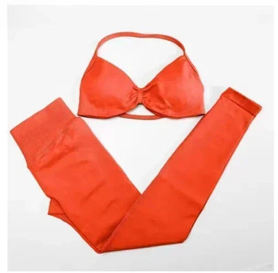 2-Piece Yoga Set 2025 Summer Yoga Set Gym Women's Yoga Fitness Set Hip Pants Neck Bra Pilates Set Multi-color No Printing